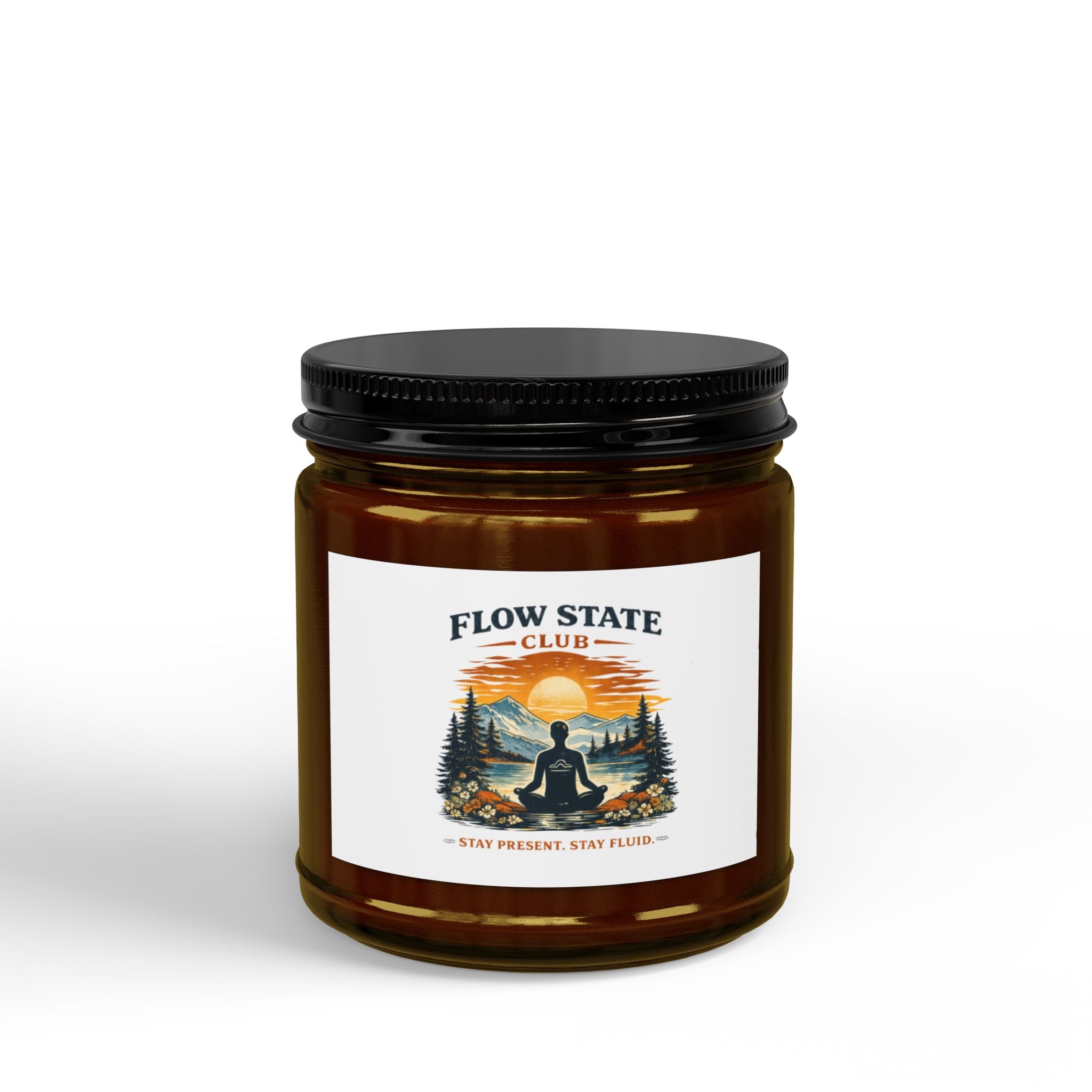 Flow State Club Soy Candle — Amber Jar Candle with Black Lid (4oz & 9oz)