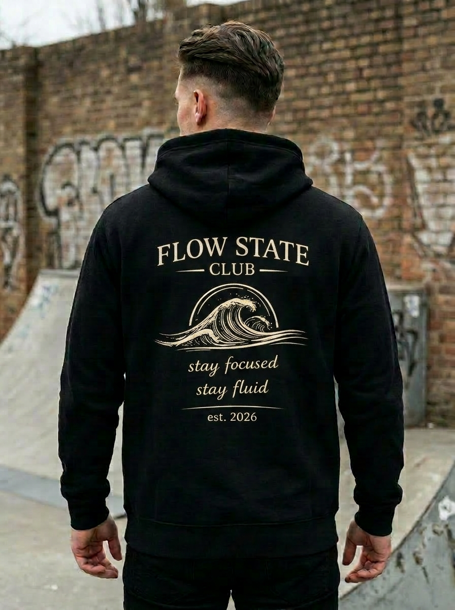 Champion Flow State Wave Club Hoodie – Stay Focused Stay Fluid Sweatshirt | Minimalist Streetwear, Mindset Hoodie