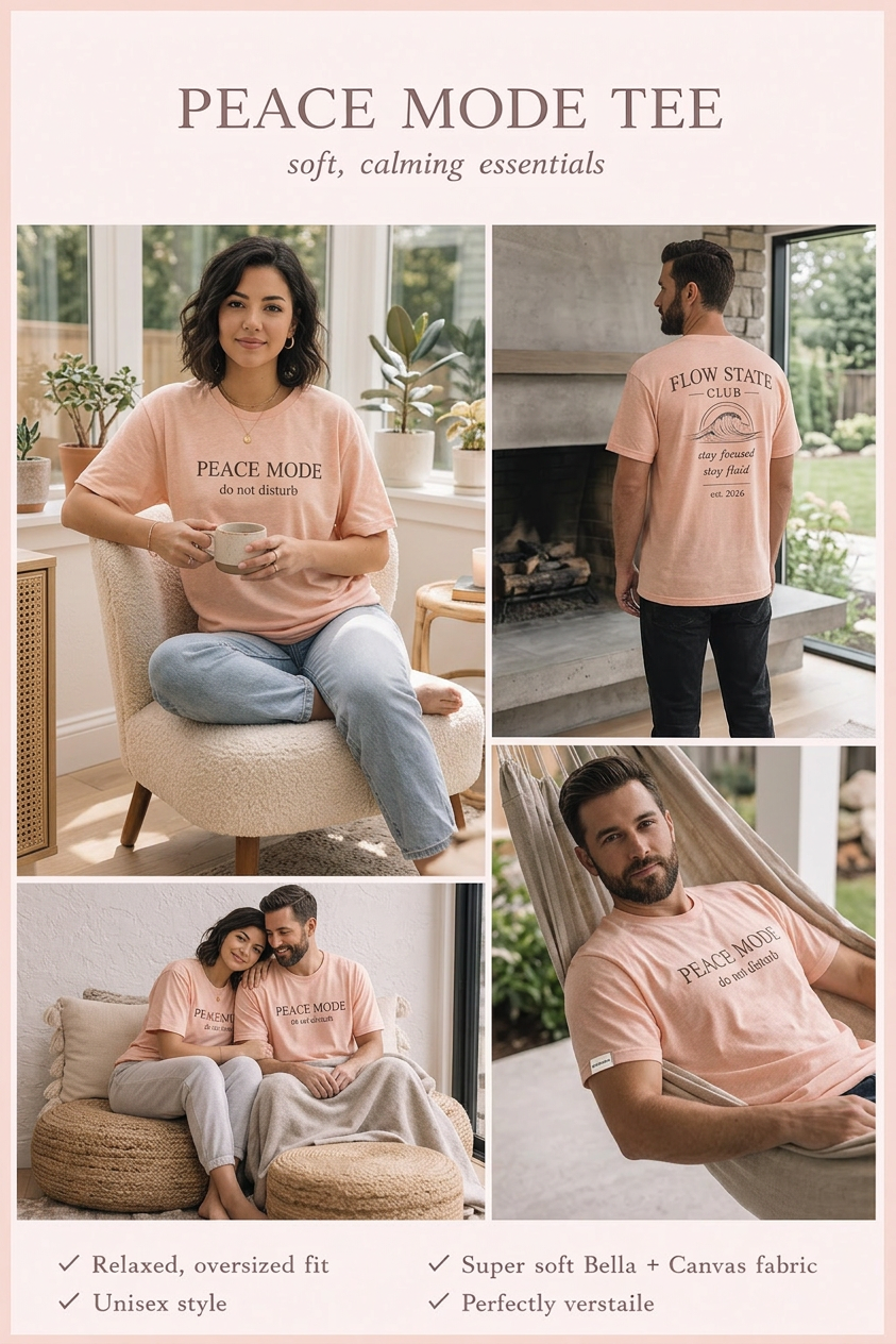 Flow State Club Tee — "Peace Mode" Front Graphic Relaxed T‑Shirt