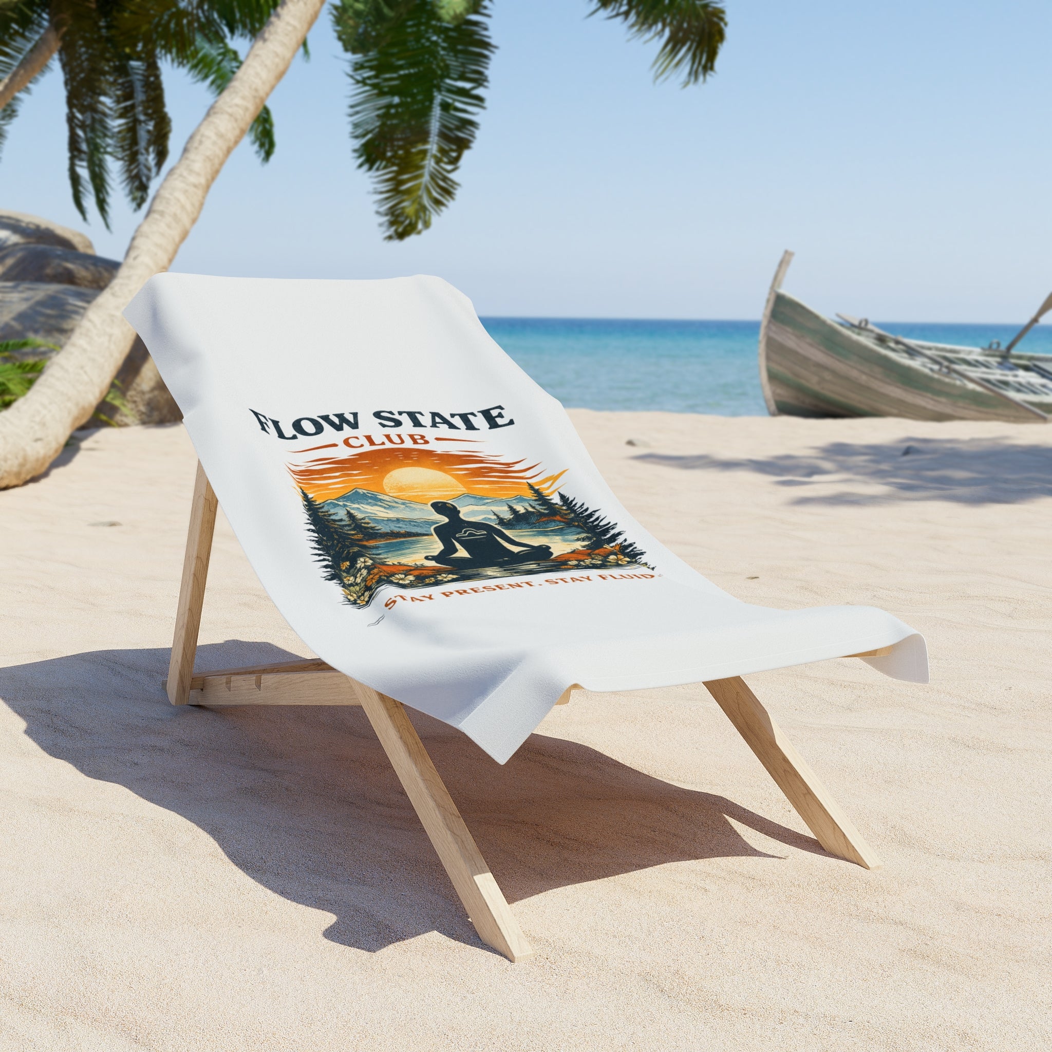 Flow State Club Beach Towel — Sunrise Surf Yoga Design