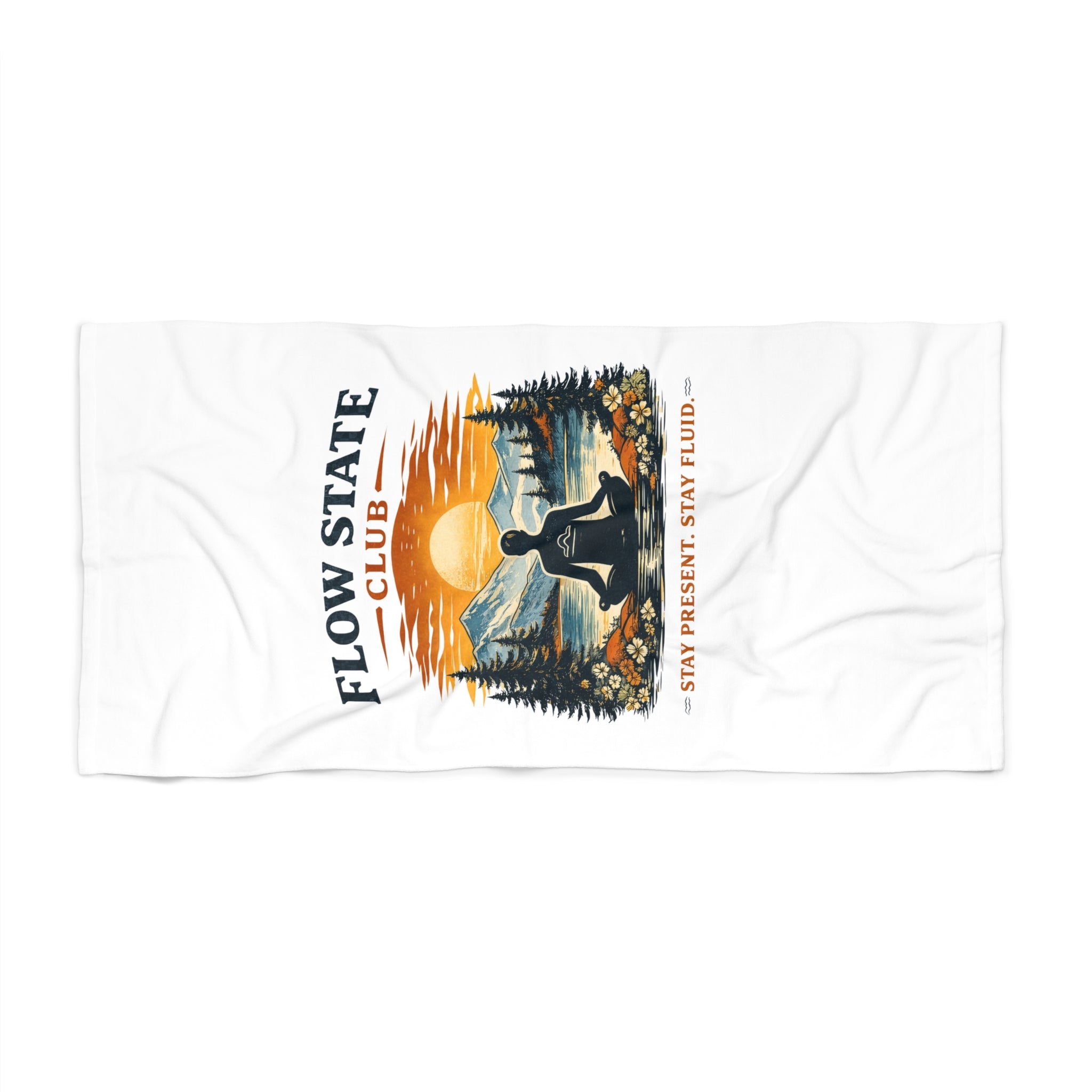 Flow State Club Beach Towel — Sunrise Surf Yoga Design